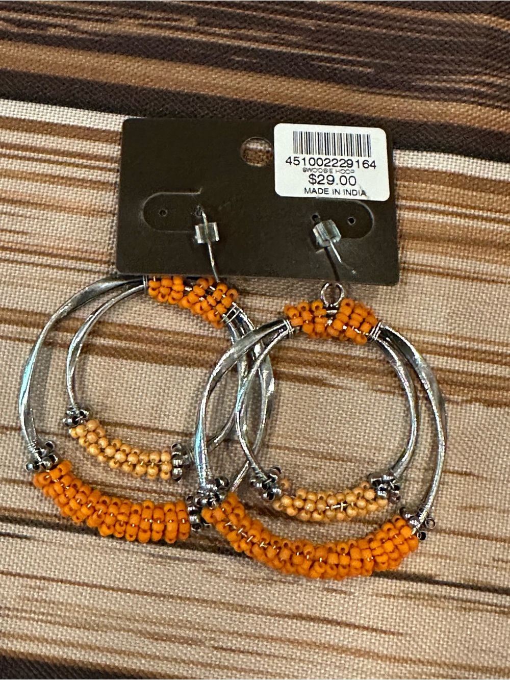Chico's Silver Hoops with Bright Orange Seed Beads - Picture 2 of 2